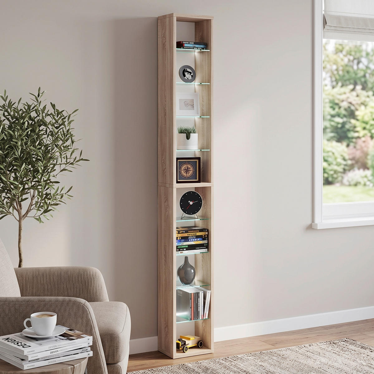 REGAL  21/152/20 cm Sonoma Eiche  - Sonoma Eiche, Basics, Glas/Holzwerkstoff (21/152/20cm) - MID.YOU