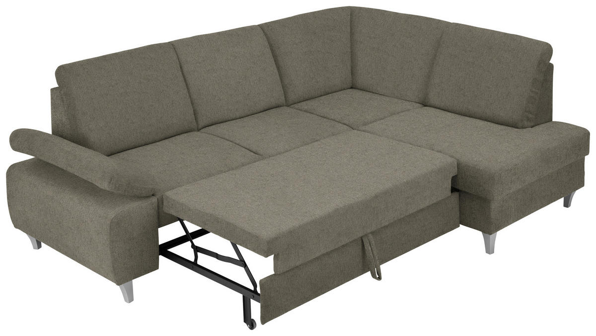 ECKSOFA in Flachgewebe Braun  - Silberfarben/Braun, Konventionell, Holz/Textil (255/186cm) - Cantus
