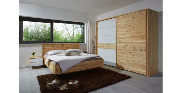 SCHWEBETÜRENSCHRANK in massiv Zirbe Weiß, Zirbelkieferfarben - Zirbelkieferfarben/Weiß, Natur, Glas/Holz (300/225/65cm) - Valnatura