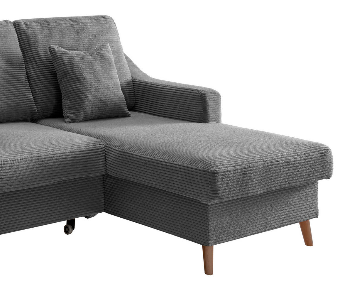 ECKSOFA in Cord Grau  - Naturfarben/Grau, Design, Holz/Textil (228/150cm) - P & B