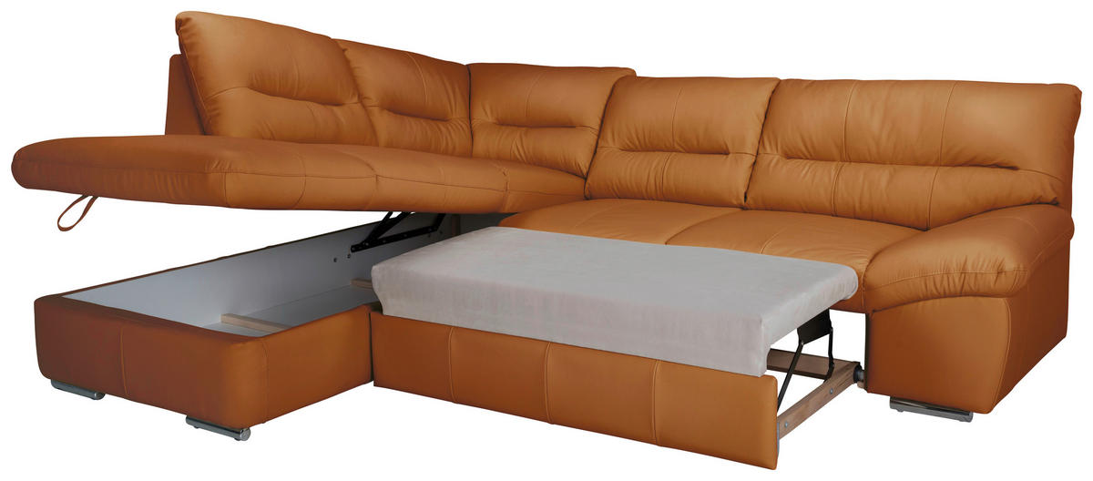ECKSOFA in Echtleder Cognac  - Chromfarben/Cognac, Design, Leder/Metall (216/268cm) - Livetastic