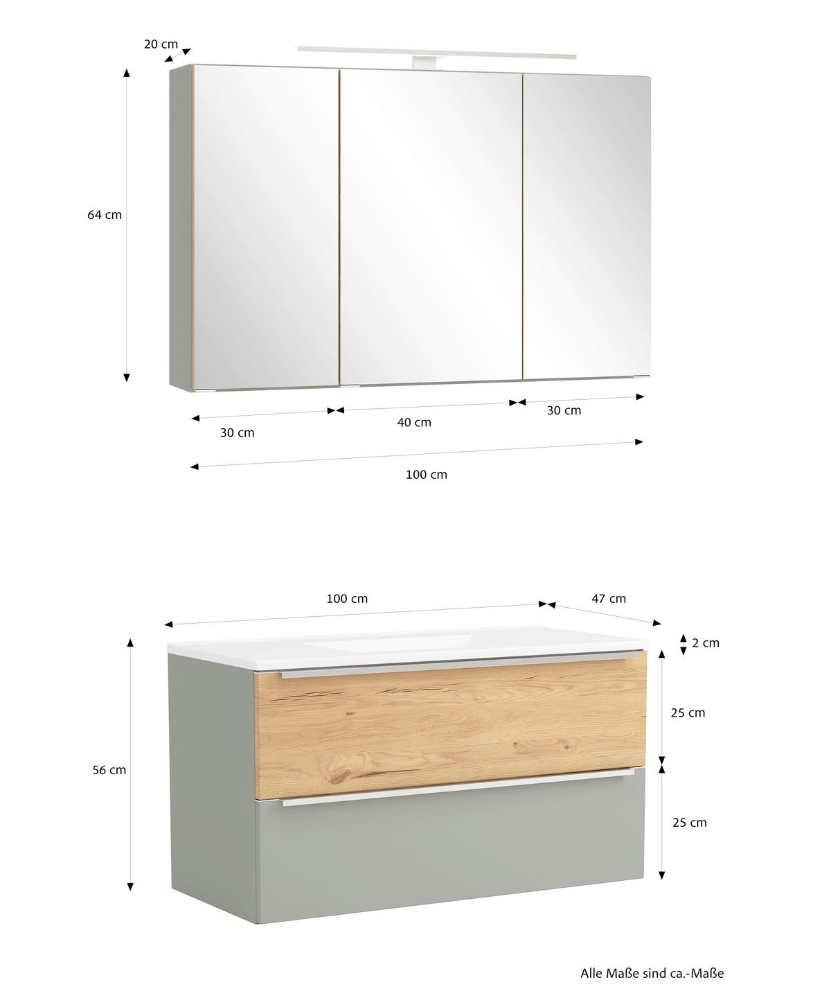 BADEZIMMER 2-teilig  in  - Schilfgrün/Wildeiche, Trend, Glas/Holzwerkstoff (100/200/47cm) - Held