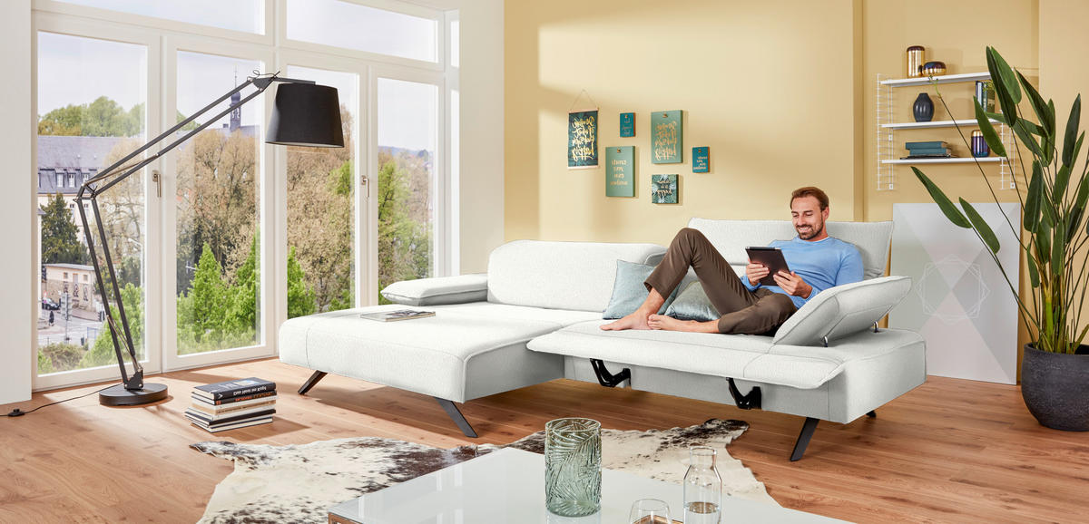 ECKSOFA in Flachgewebe Creme  166/280 cm  - Anthrazit/Creme, Design, Textil/Metall (166/280cm) - Johann Jakob
