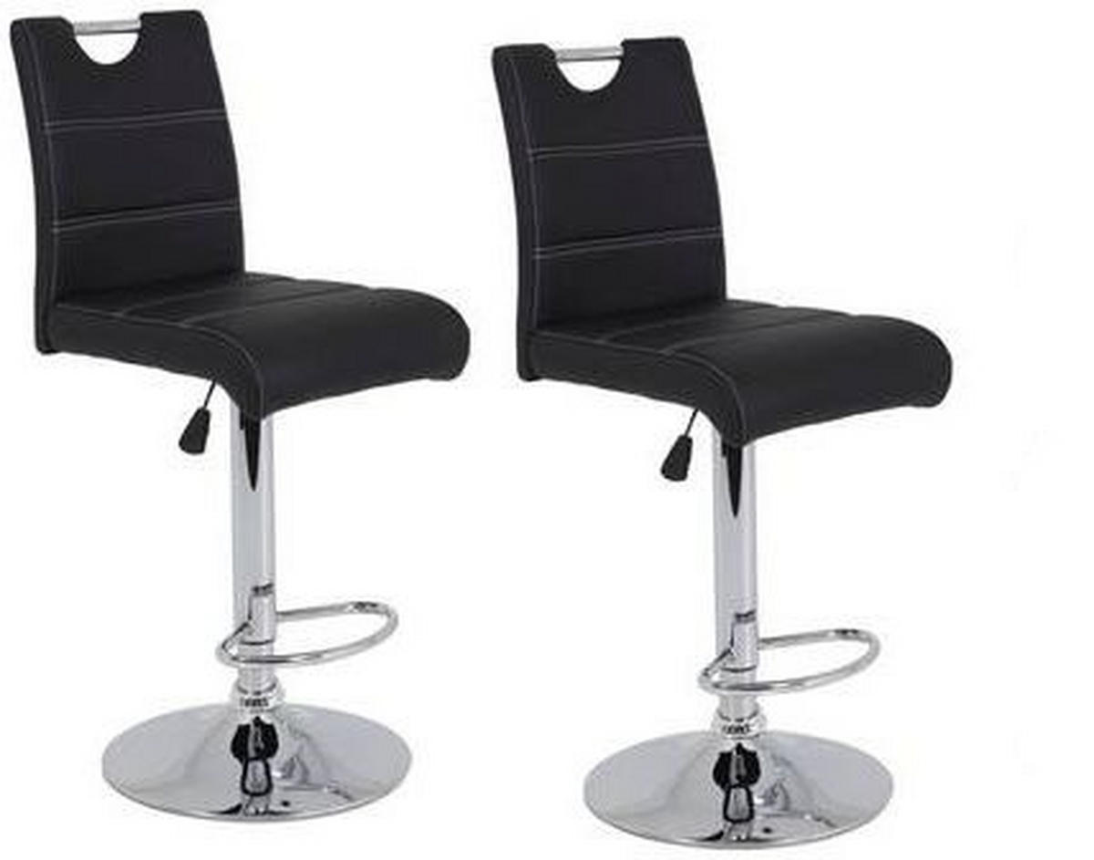 BARHOCKER-SET Lederlook Schwarz Stahl Sitzfläche 360° drehbar, mit Griff  - Chromfarben/Schwarz, MODERN, Textil/Metall (38/97-119/50cm) - MID.YOU