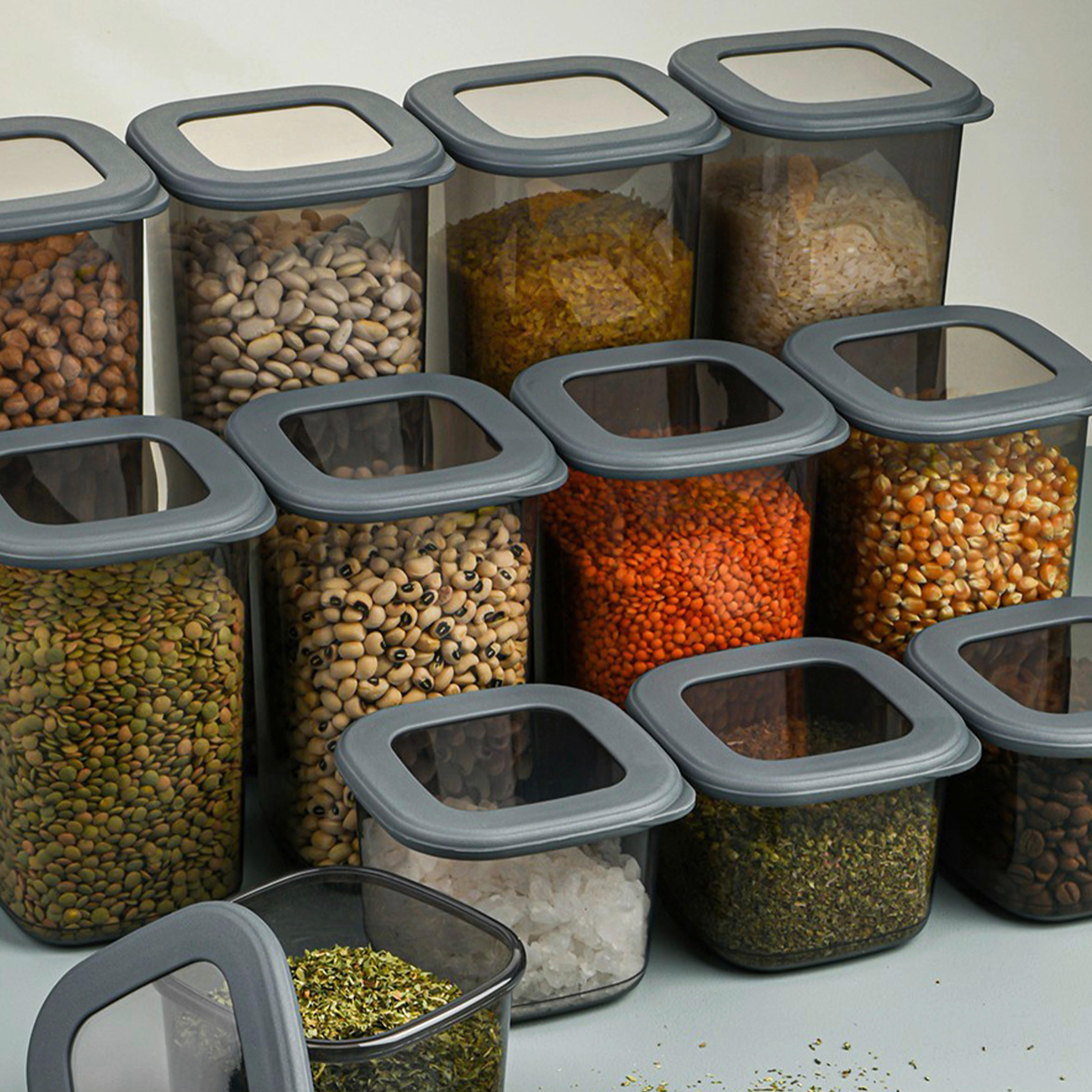 VORRATSDOSENSET 12-teilig  - Transparent/Anthrazit, Basics, Kunststoff (10/10/9,5cm) - P & B