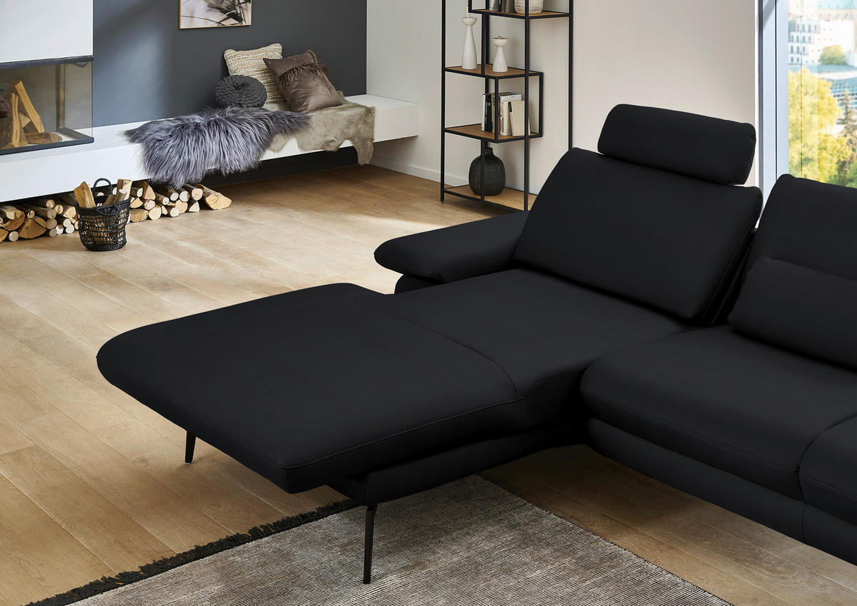 ECKSOFA in Echtleder Anthrazit  180/310 cm  - Anthrazit/Schwarz, Design, Leder/Metall (180/310cm) - Dieter Knoll