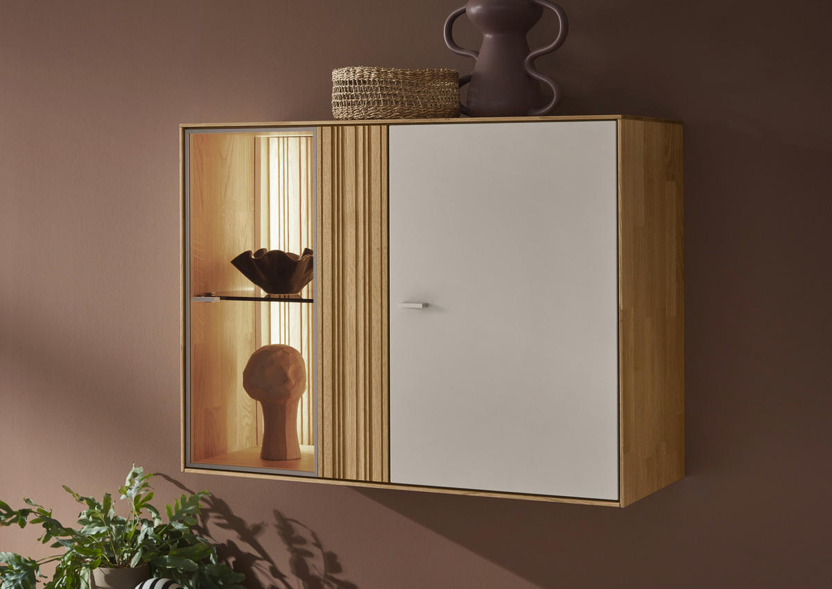 WOHNWAND  in Kaschmir, Wildeiche  333,4/179,3/37,1 cm    - Kaschmir/Wildeiche, Design, Glas/Holz (333,4/179,3/37,1cm) - Dieter Knoll