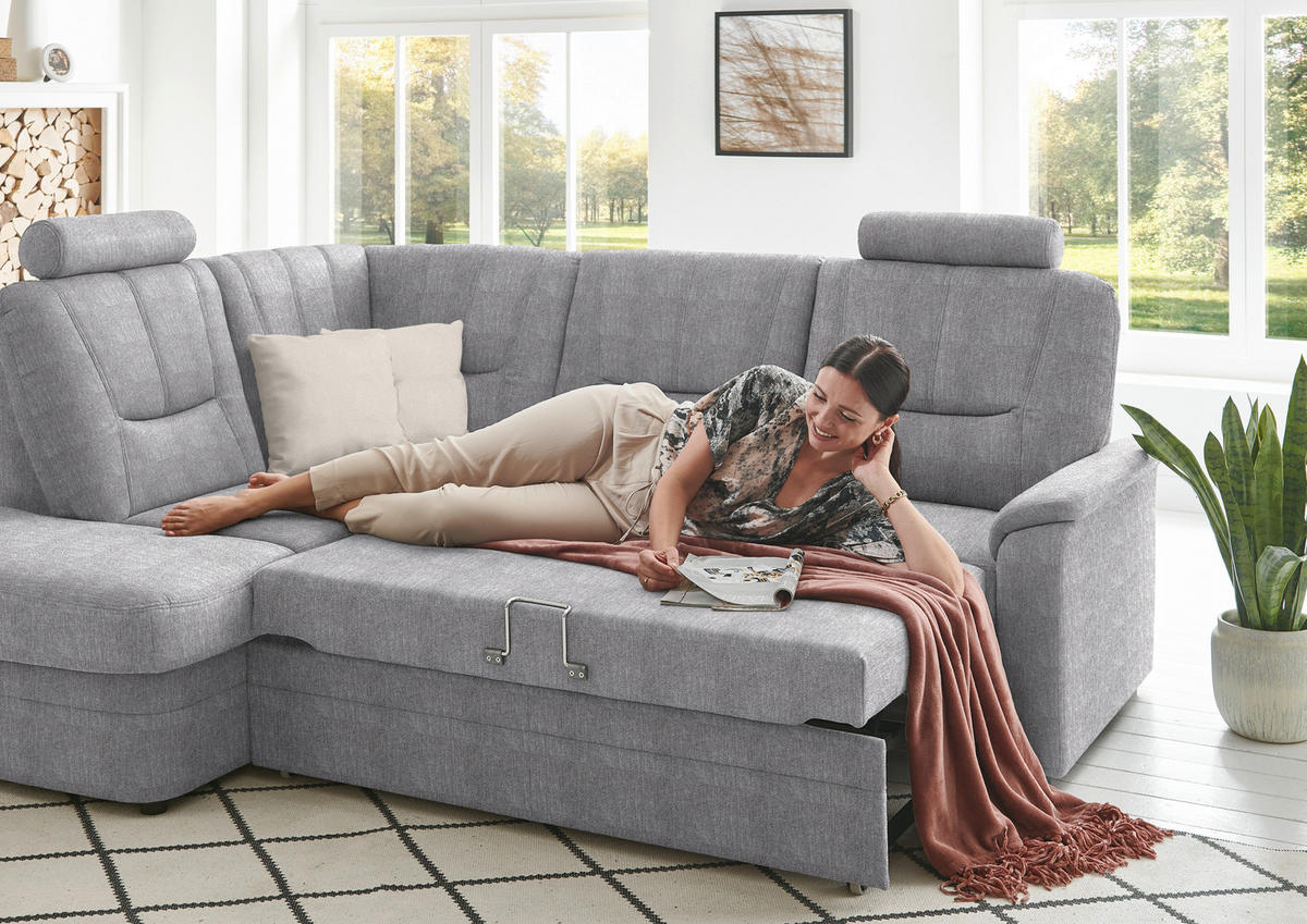 ECKSOFA Chenille Hellgrau  - Hellgrau/Schwarz, Konventionell, Kunststoff/Textil (185/235cm) - Beldomo Comfort