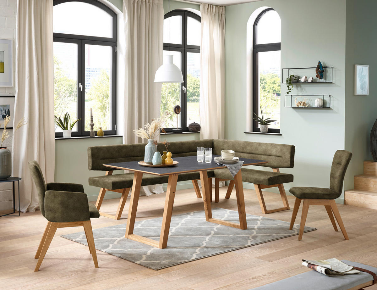 ECKBANK 215/155 cm  in Olivgrün  - Eichefarben/Olivgrün, KONVENTIONELL, Holz/Textil (215/155cm) - Dieter Knoll