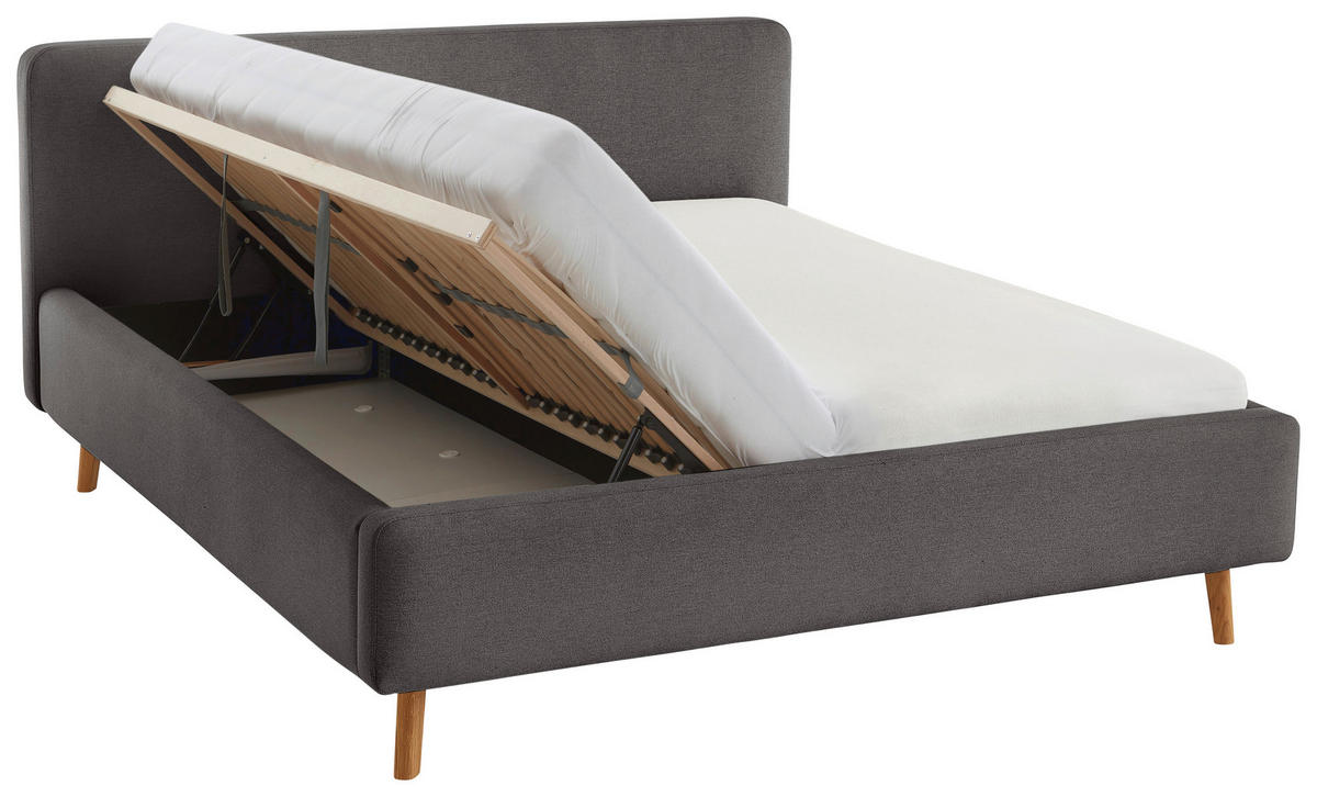 POLSTERBETT 180/200 cm  in Anthrazit  - Eichefarben/Birkefarben, Design, Holz/Textil (180/200cm) - Xora
