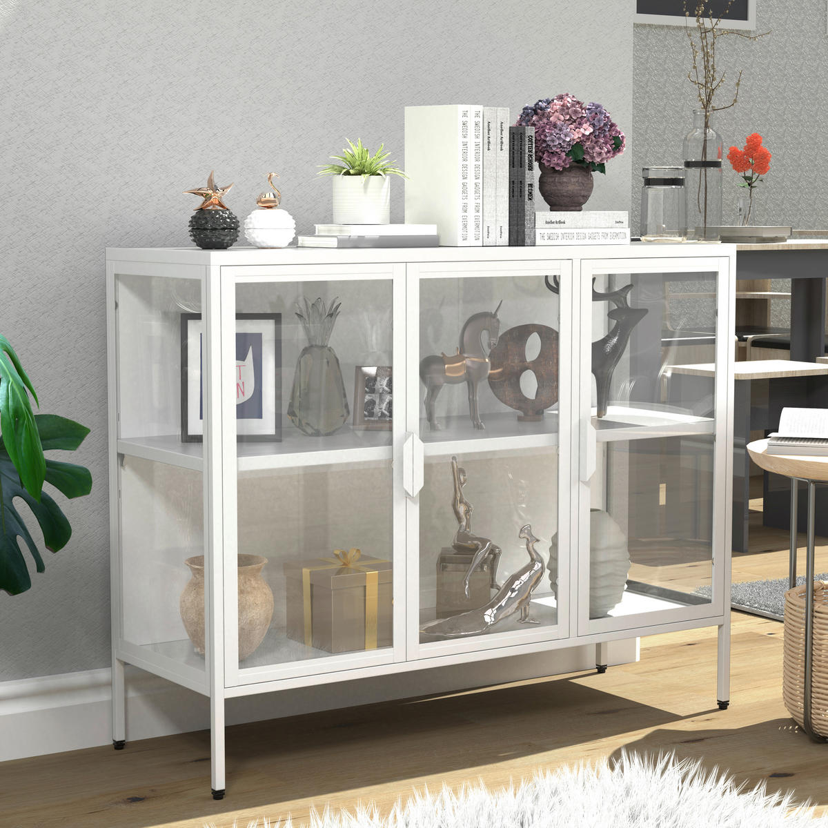 VITRINE in Weiss  - Weiss/Transparent, Design, Glas/Metall (110/80/35cm) - MID.YOU