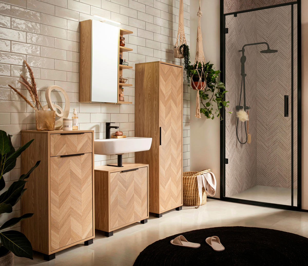 HOCHSCHRANK 40,3/157,8/33,05 cm  - Eichefarben/Schwarz, Natur, Holzwerkstoff/Kunststoff (40,3/157,8/33,05cm) - Stylife