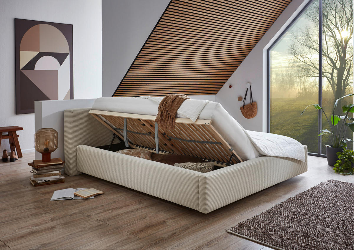 POLSTERBETT 180/200 cm  in Beige  - Weiss/Beige, Basics, Holz/Textil (180/200cm) - Boxxx