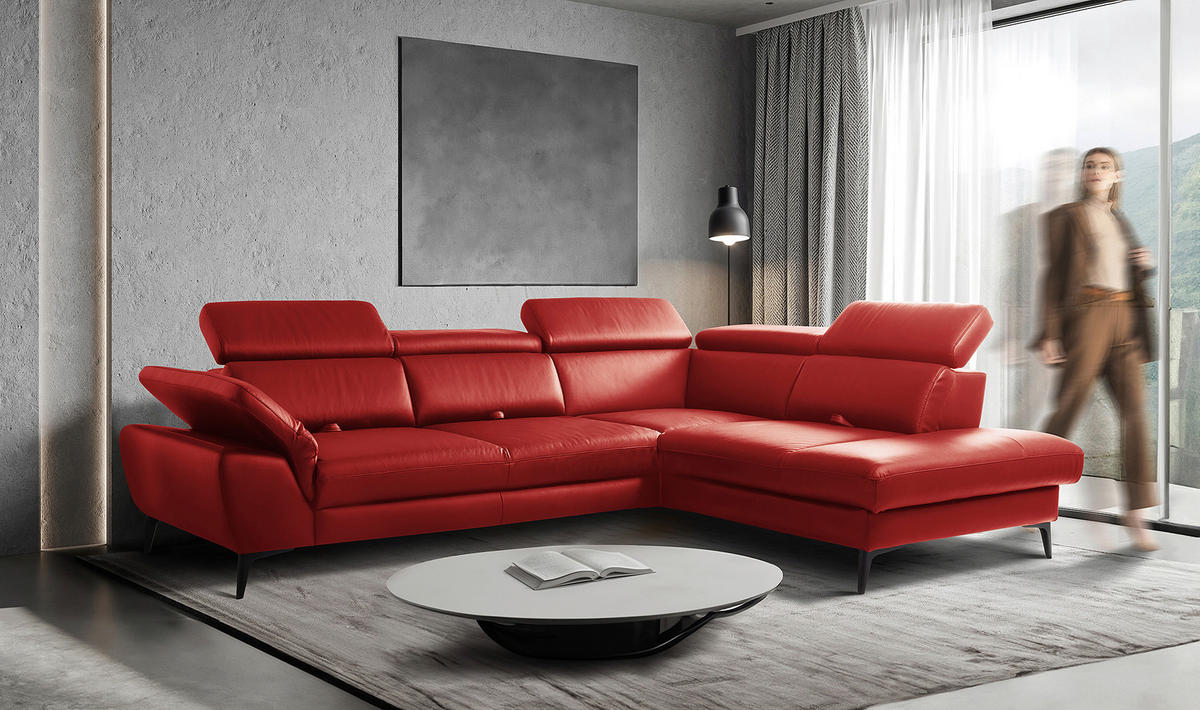 ECKSOFA Lederlook Echtleder Rot  - Rot/Schwarz, Design, Leder/Textil (274/220cm) - Livetastic