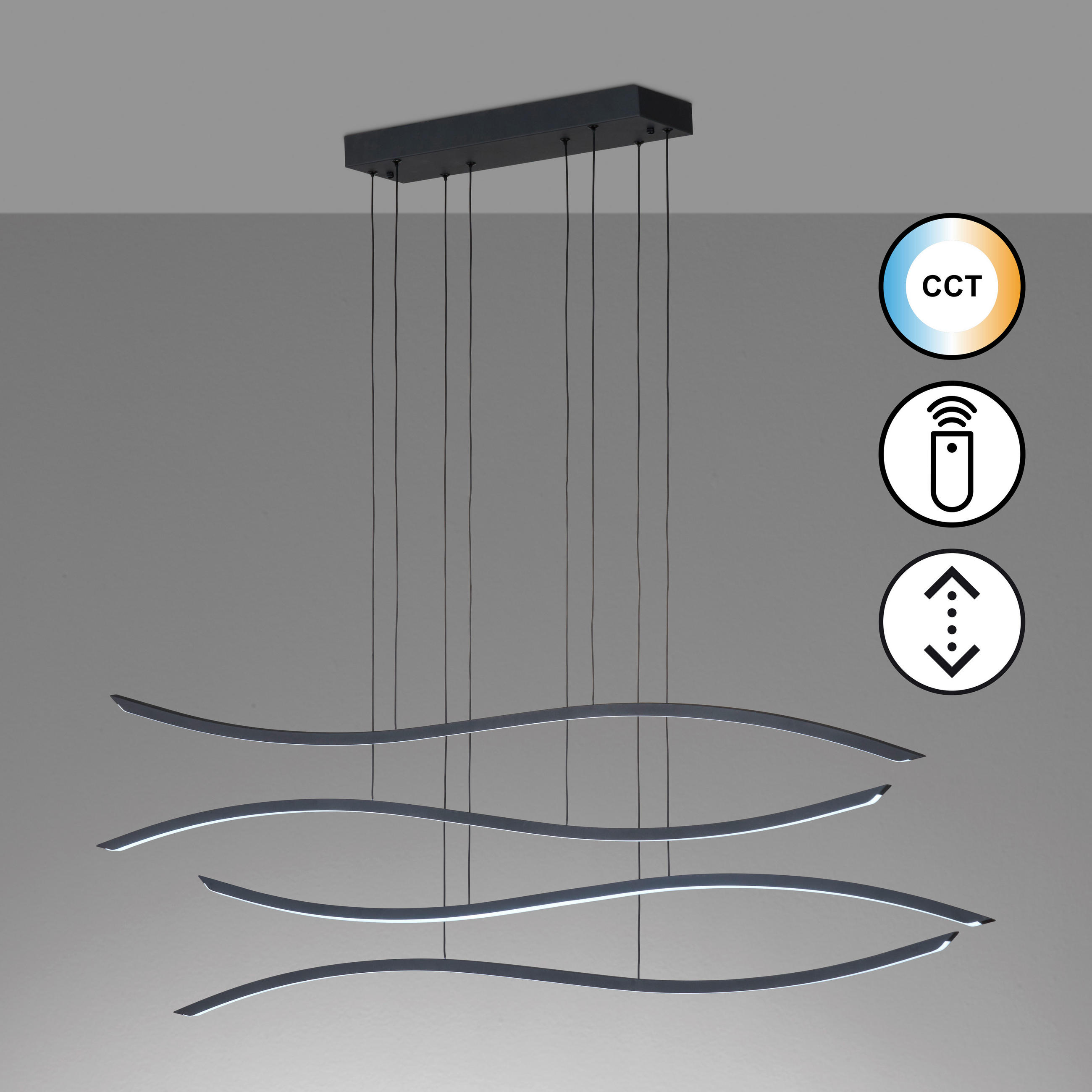 LED-HÄNGELEUCHTE Fisk 136/160 cm   - Schwarz, Design, Metall (136/160cm) - Fischer & Honsel