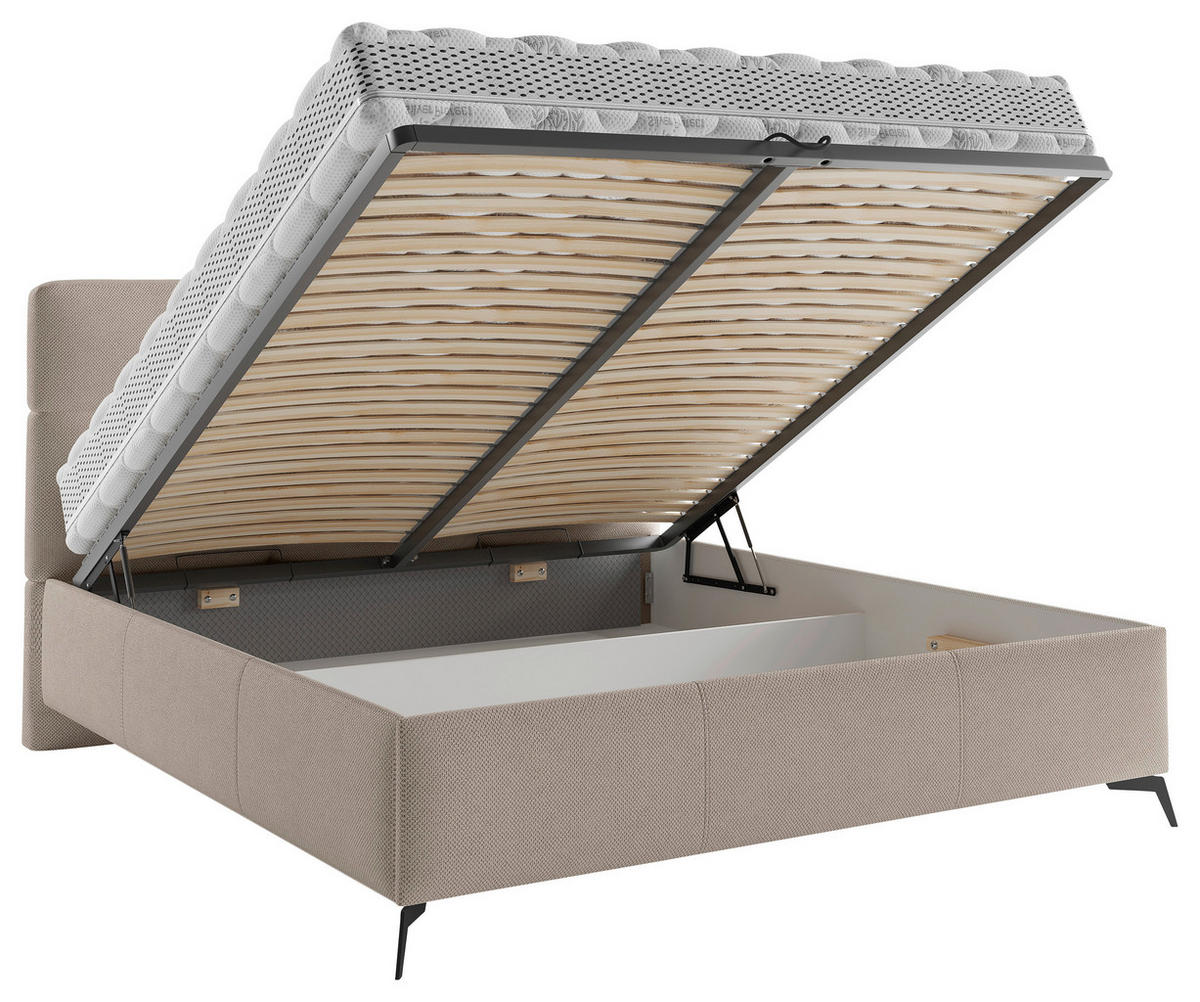 POLSTERBETT 180/200 cm  in Hellbraun  - Hellbraun/Schwarz, Modern, Holz/Textil (180/200cm) - Boxxx