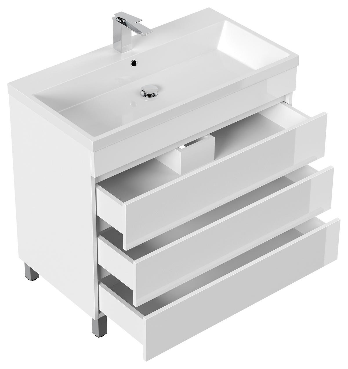 WASCHTISCHKOMBI 90 cm  - Weiß Hochglanz/Weiß, Basics, Holzwerkstoff/Stein (90cm) - MID.YOU