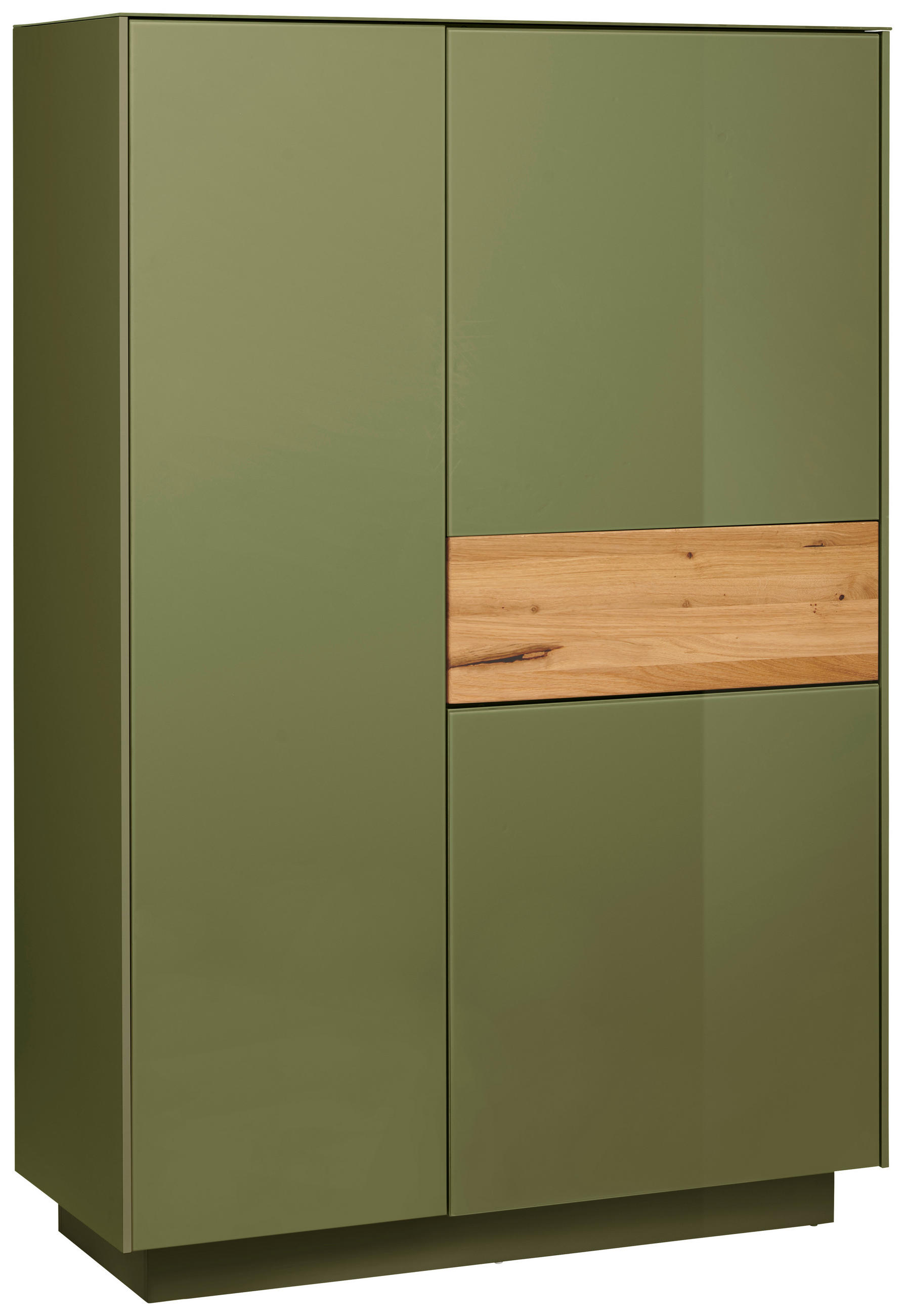 FÉLMAGAS SZEKRÉNY 101/150/42 cm  - olívazöld/tölgyfa színű, Design, faalapú anyag/üveg (101/150/42cm) - Novel