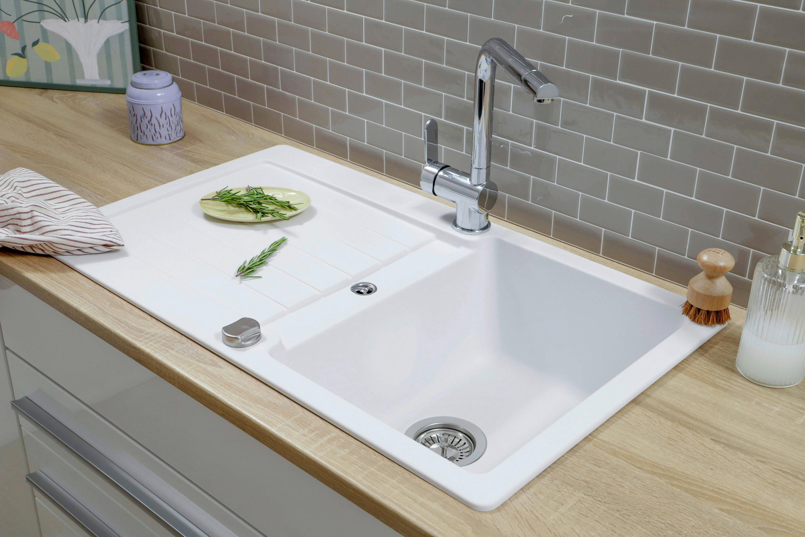 SPÜLE AUSTIN86X50W  - Weiß, Design, Stein (86/21/50cm) - Respekta