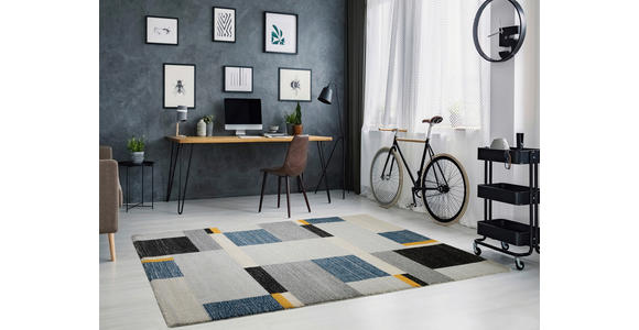 WEBTEPPICH 65/130 cm Palazzo Bloc Blau, Gelb, Grau - Blau/Gelb, LIFESTYLE, Textil (65/130cm) - Novel