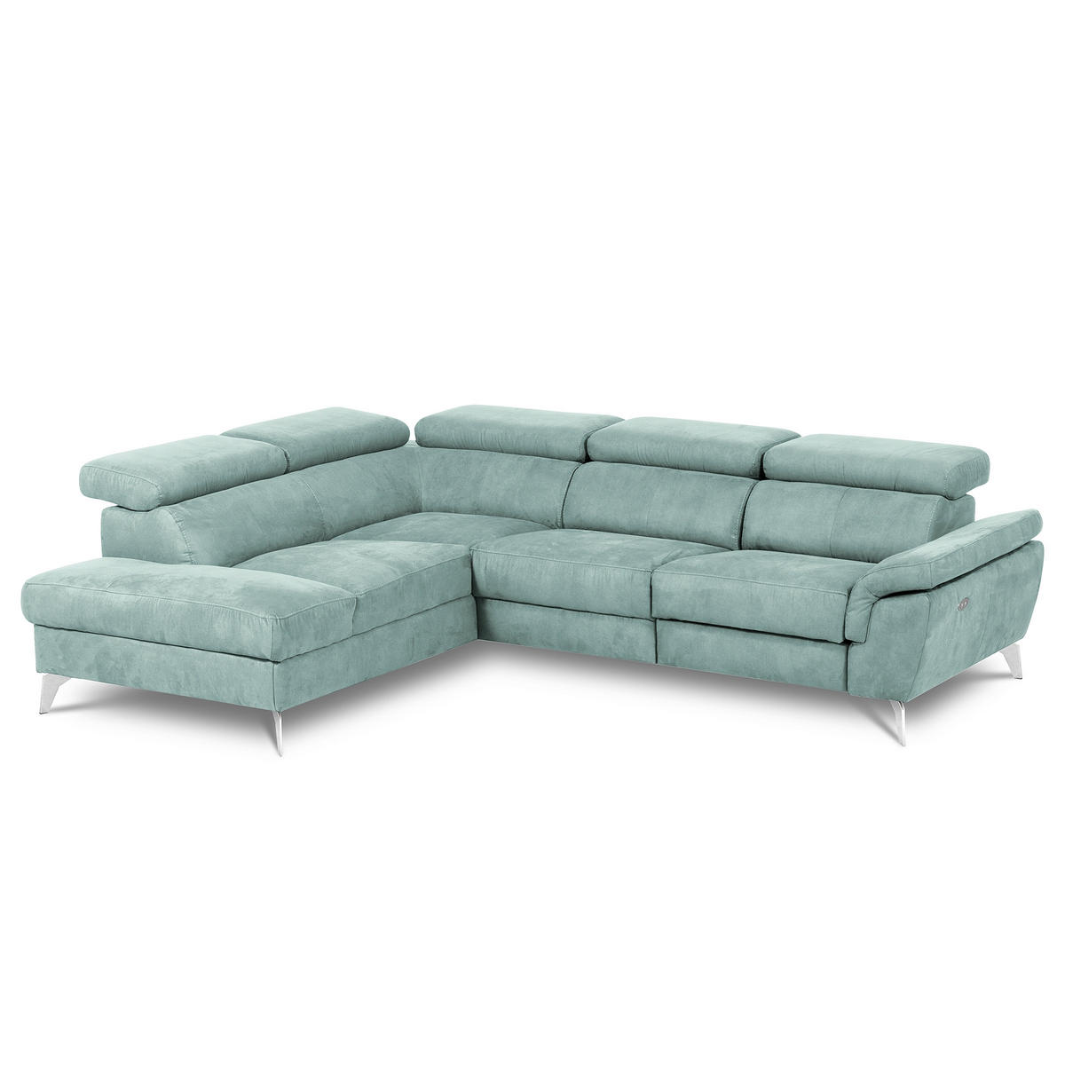ECKSOFA SONO in Lederlook Hellblau Bettkasten, Armteilverstellung, Kopfteilverstellung  210/265 cm  - Chromfarben/Hellblau, Design, Textil/Metall (210/265cm) - Livetastic
