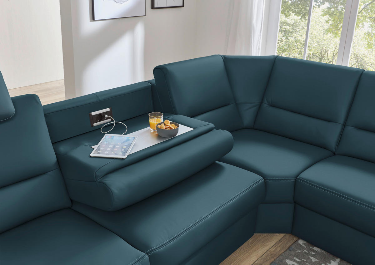 ECKSOFA in Echtleder Blau  - Blau/Beige, Design, Leder/Metall (288/249cm) - Beldomo Premium