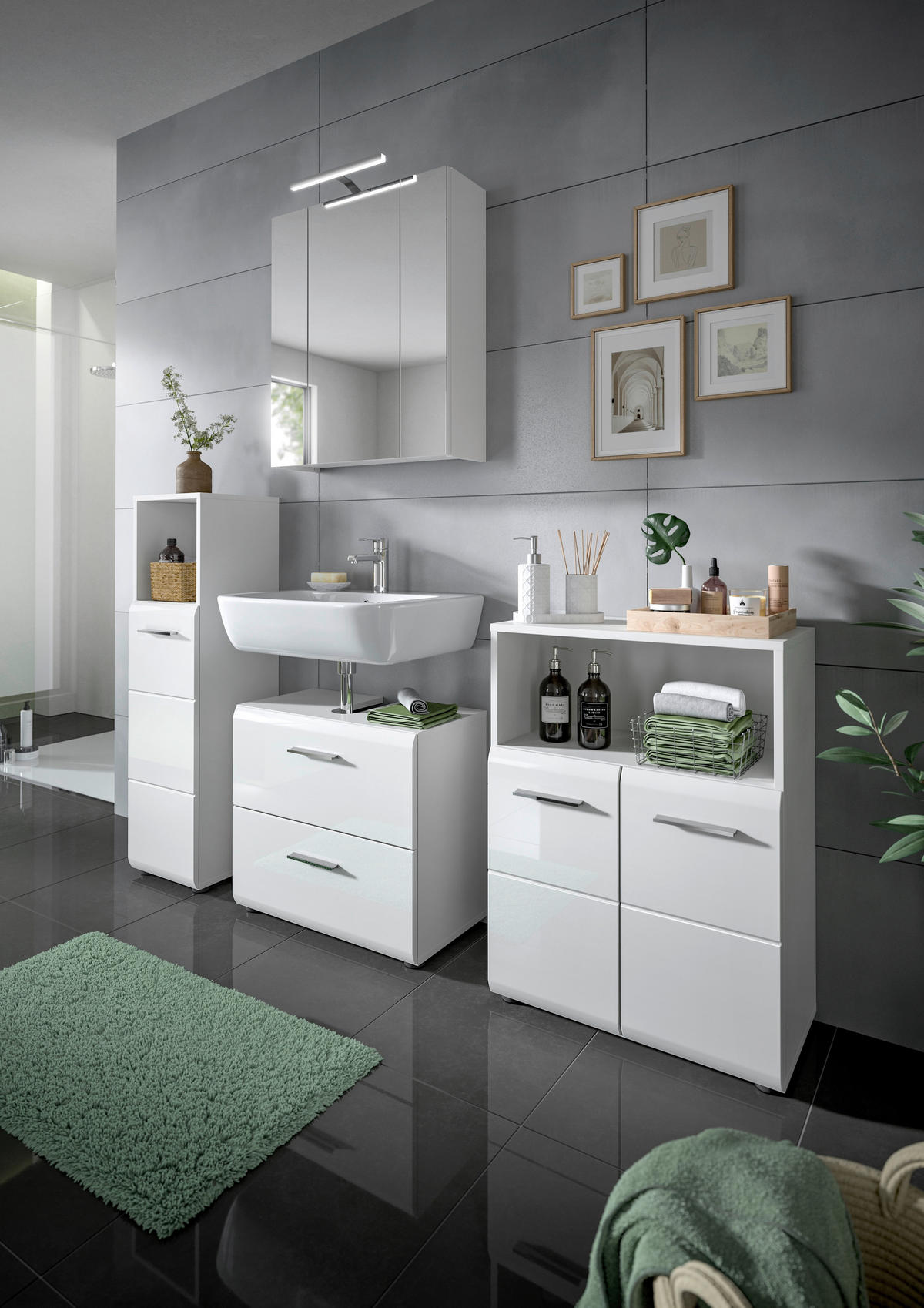 SREDNJE VISOKA OMARA 120/80/30 cm  - srebrne barve/črna, Moderno, umetna masa/leseni material (120/80/30cm) - MID.YOU