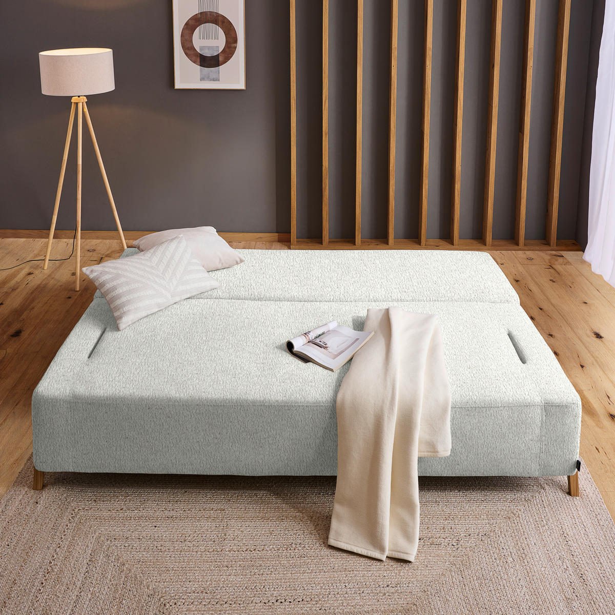 SCHLAFSOFA Teddystoff Silberfarben  - Silberfarben/Naturfarben, Design, Holz/Textil (211/88/102cm) - Niels Andersson