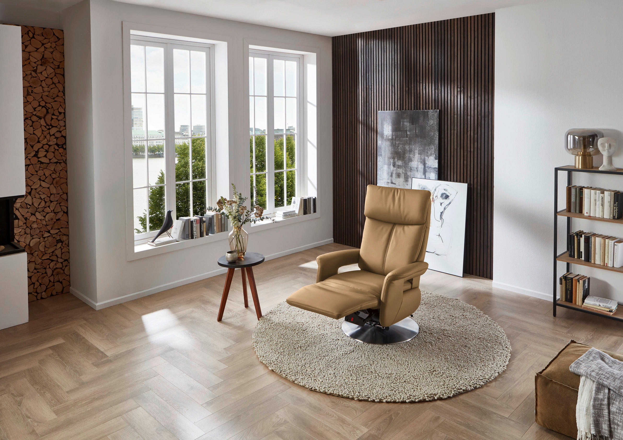 RELAXSESSEL in Leder Honig  - Edelstahlfarben/Honig, Design, Leder/Metall (78/112/85cm) - Cantus