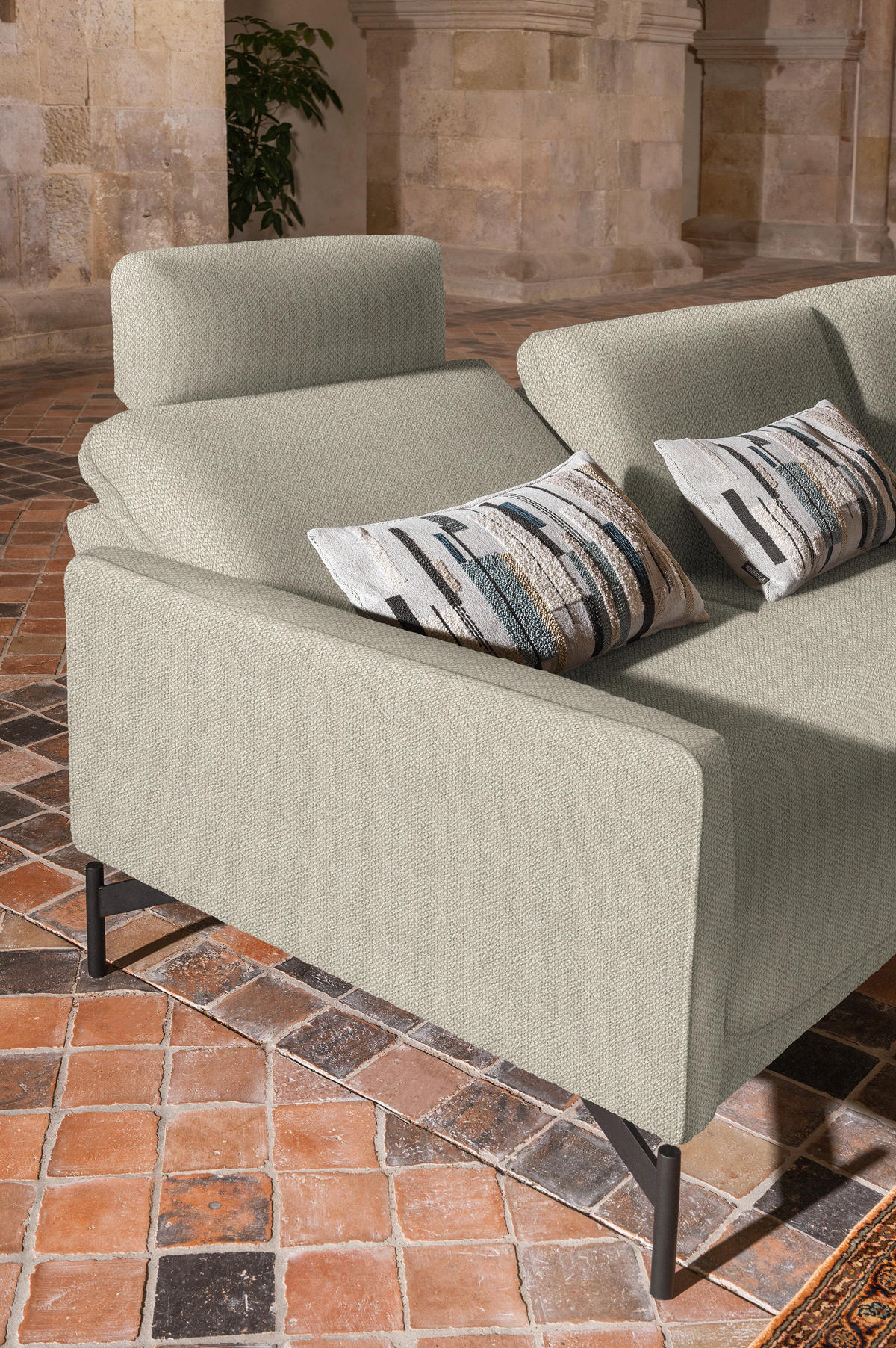 ECKSOFA in Flachgewebe, Struktur Beige  - Anthrazit/Beige, Design, Textil/Metall (254/230cm) - Johann Jakob