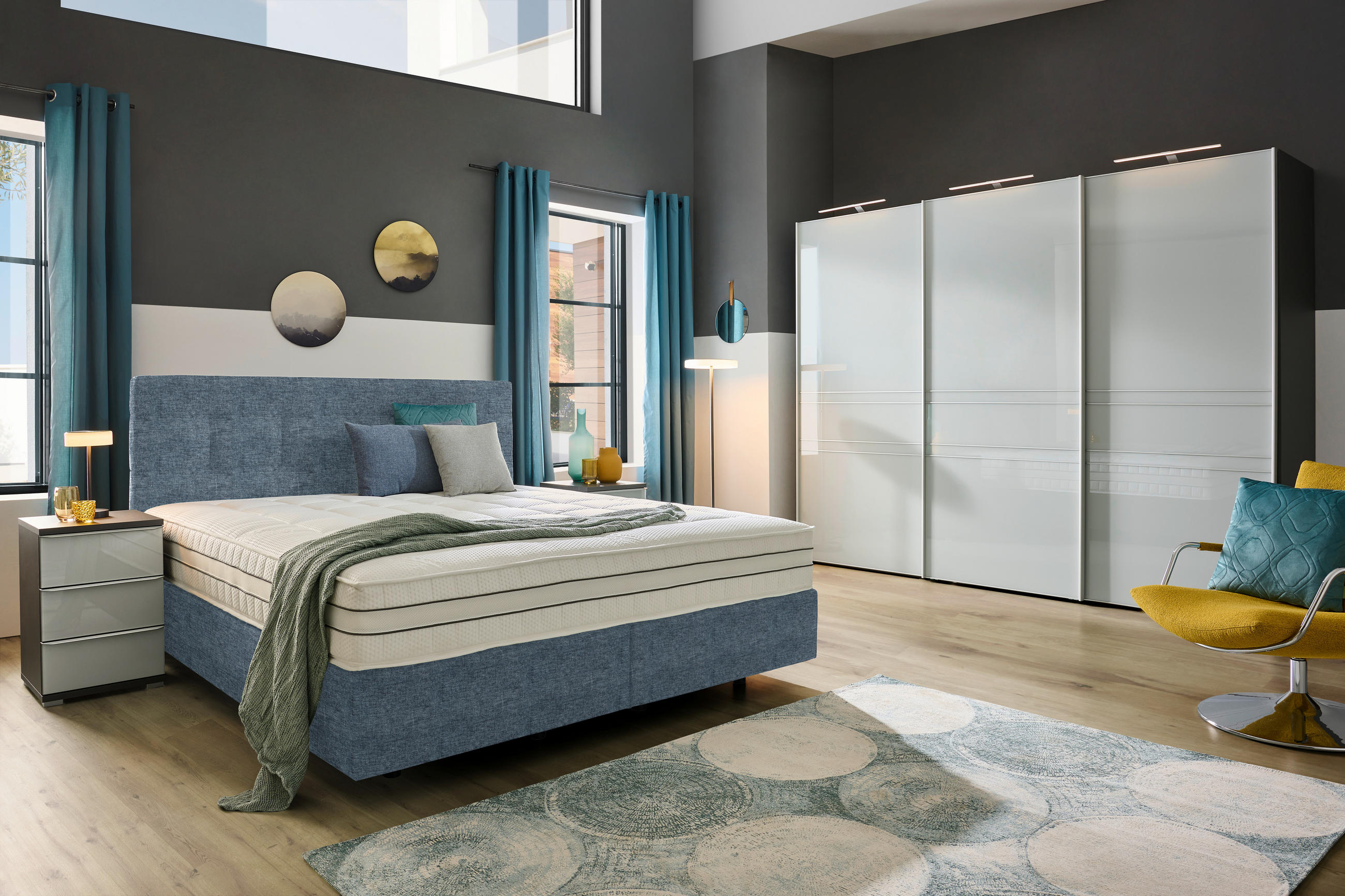 BOXSPRINGBETT 180/200 cm  in Blau  - Blau/Schwarz, Design, Kunststoff/Textil (180/200cm) - Esposa