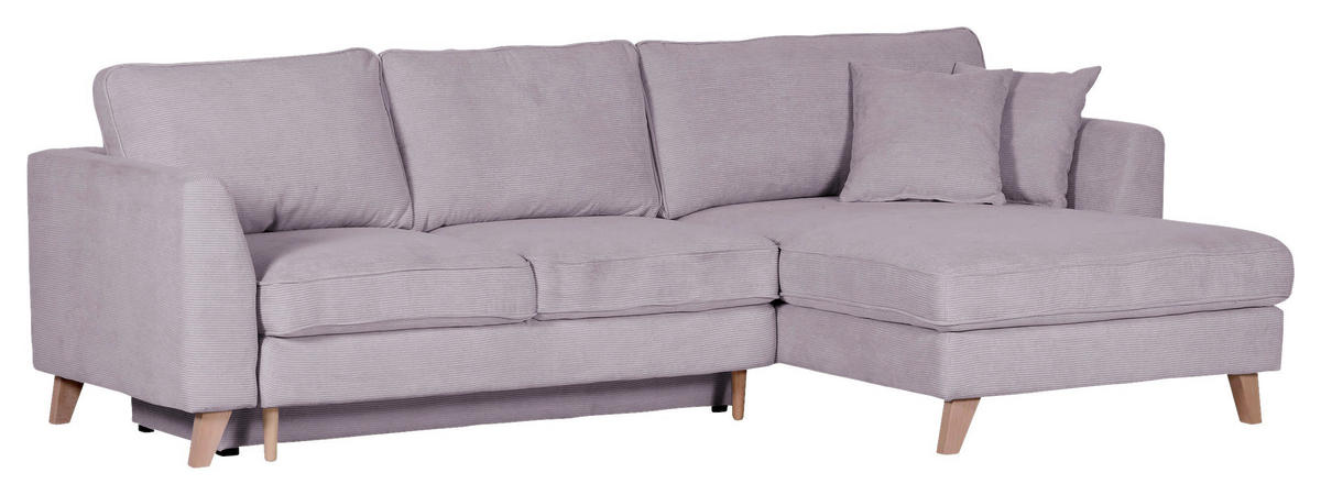 ECKSOFA in Cord Grau  - Buchefarben/Grau, Design, Holz/Textil (271/165cm) - MID.YOU