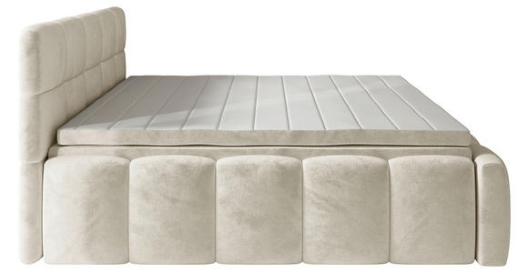 BOXBETT 160/200 cm,  in Beige, gepolstertes Kopfteil, Bettkasten, Topper, Matratzen, H3 + H3 = fest  - Beige/Schwarz, MODERN, Kunststoff/Textil (160/200cm) - Xora