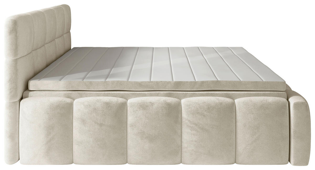 BOXBETT 200/200 cm,  in Beige, gepolstertes Kopfteil, Bettkasten, Topper, Matratzen, H3 + H3 = fest  - Beige/Schwarz, MODERN, Kunststoff/Textil (200/200cm) - Xora