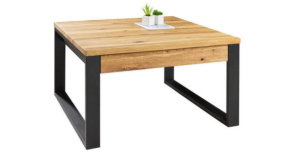 COUCHTISCH Eiche massiv 75/75/42 cm quadratisch Schwarz, Eichefarben - Eichefarben/Schwarz, Design (75/75/42cm) - Novel