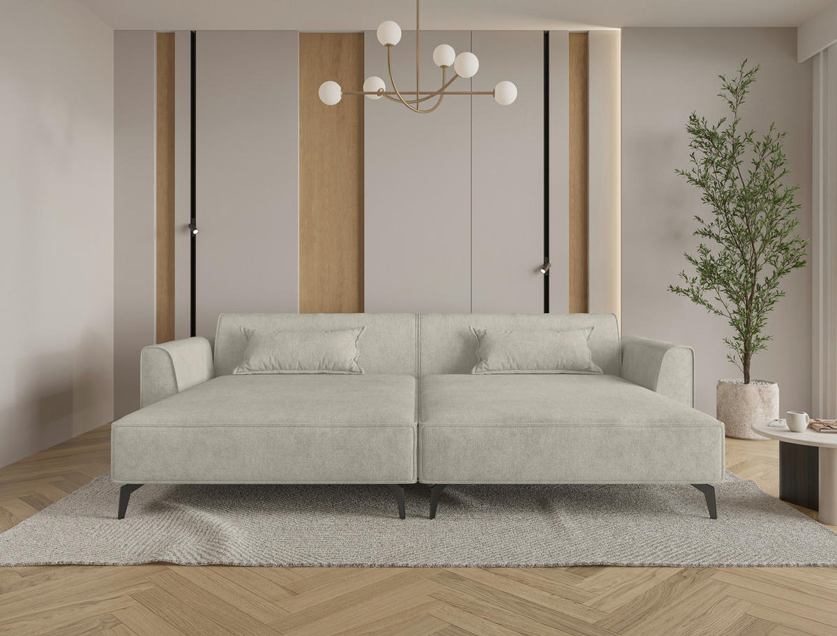 BIGSOFA  in Chenille Naturfarben  - Hellbraun/Schwarz, MODERN, Textil/Metall (300/80/190cm) - Carryhome