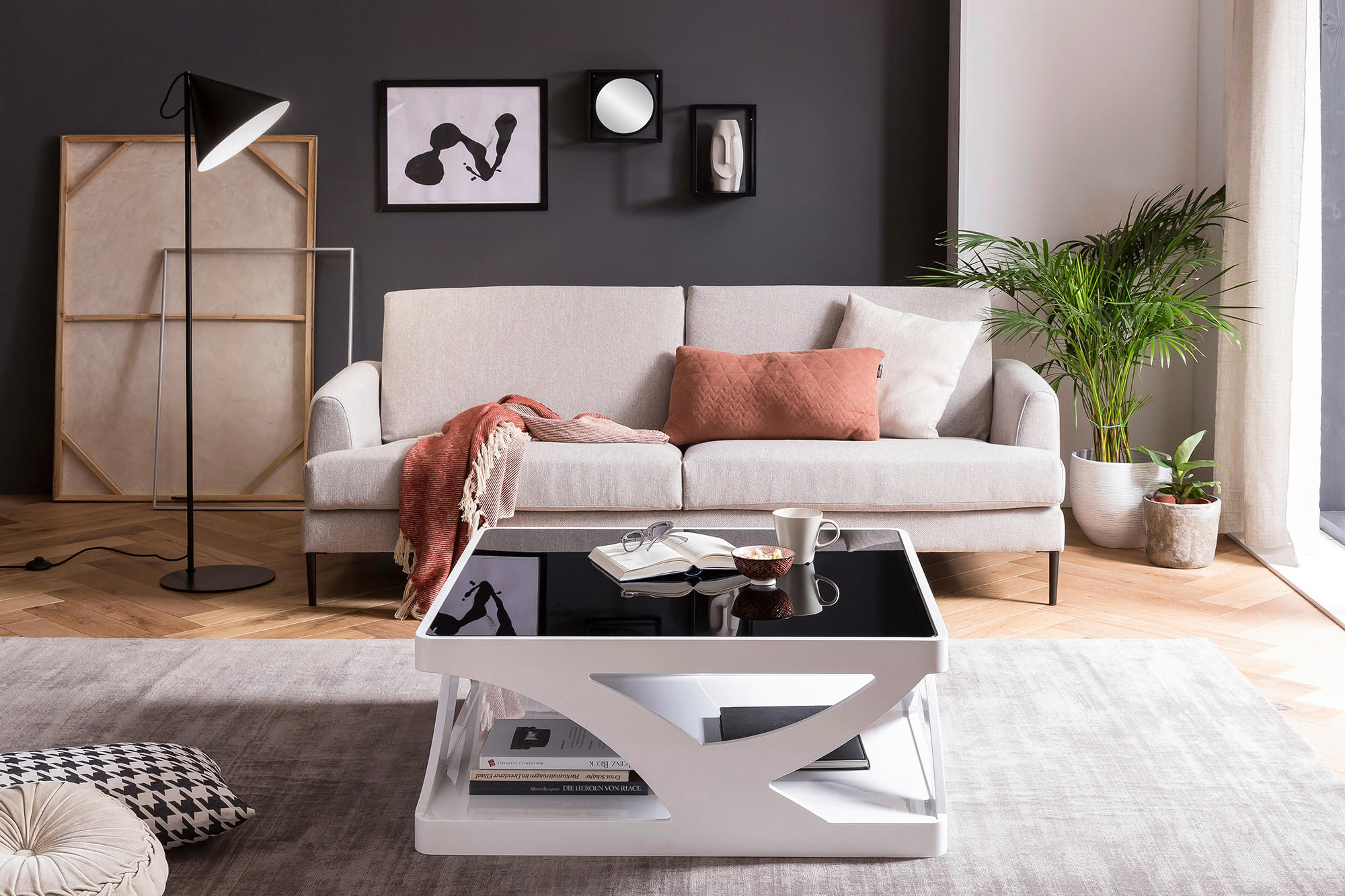 COUCHTISCH Sicherheitsglas 90/90/38 cm quadratisch Schwarz, Weiß Hochglanz  - Weiß Hochglanz/Schwarz, Design, Glas/Holzwerkstoff (90/90/38cm) - Livetastic