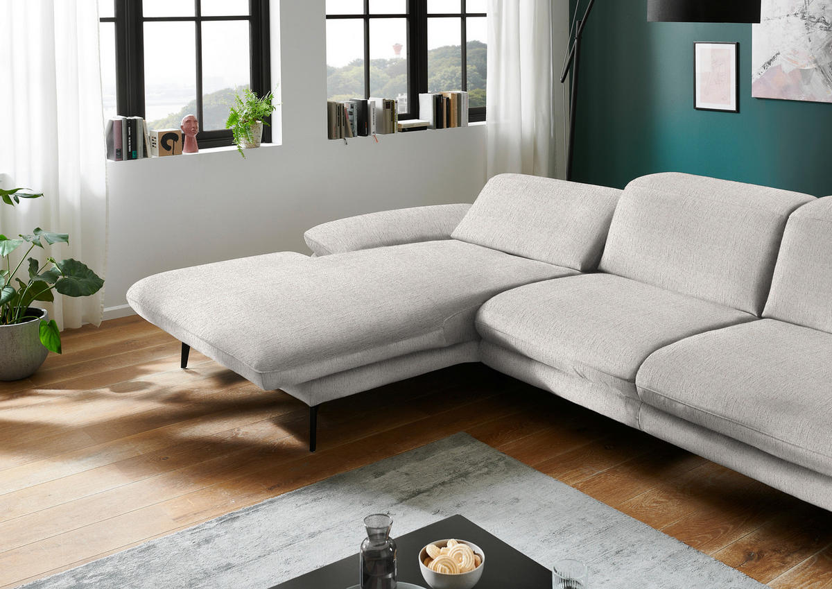 ECKSOFA in Chenille Beige  - Beige/Schwarz, Design, Textil/Metall (188/319cm) - Beldomo System