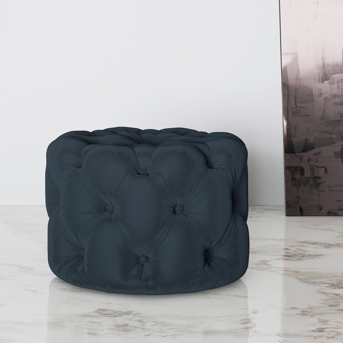 HOCKER in Textil Dunkelblau  - Schwarz/Dunkelblau, Design, Kunststoff/Textil (60/39/60cm) - P & B