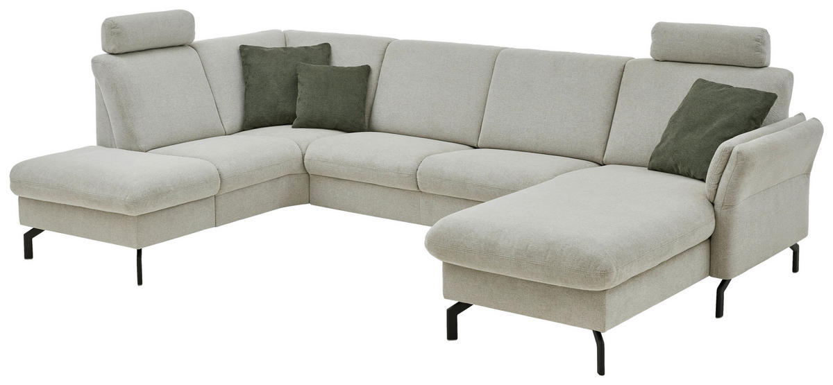 WOHNLANDSCHAFT Flachgewebe Ecru  - Ecru/Schwarz, Konventionell, Textil/Metall (190/307/170cm) - Beldomo Comfort