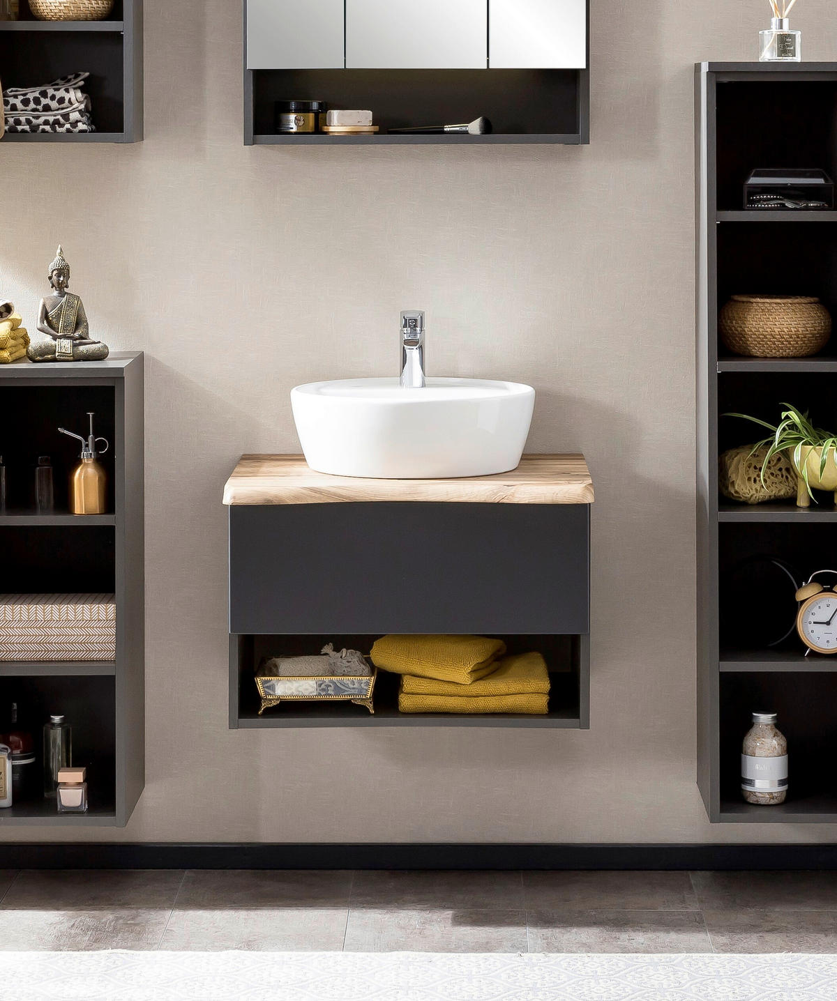 WASCHTISCHKOMBI 61 cm  - Eiche Wotan/Graphitfarben, Natur, Keramik/Holzwerkstoff (61cm) - Xora