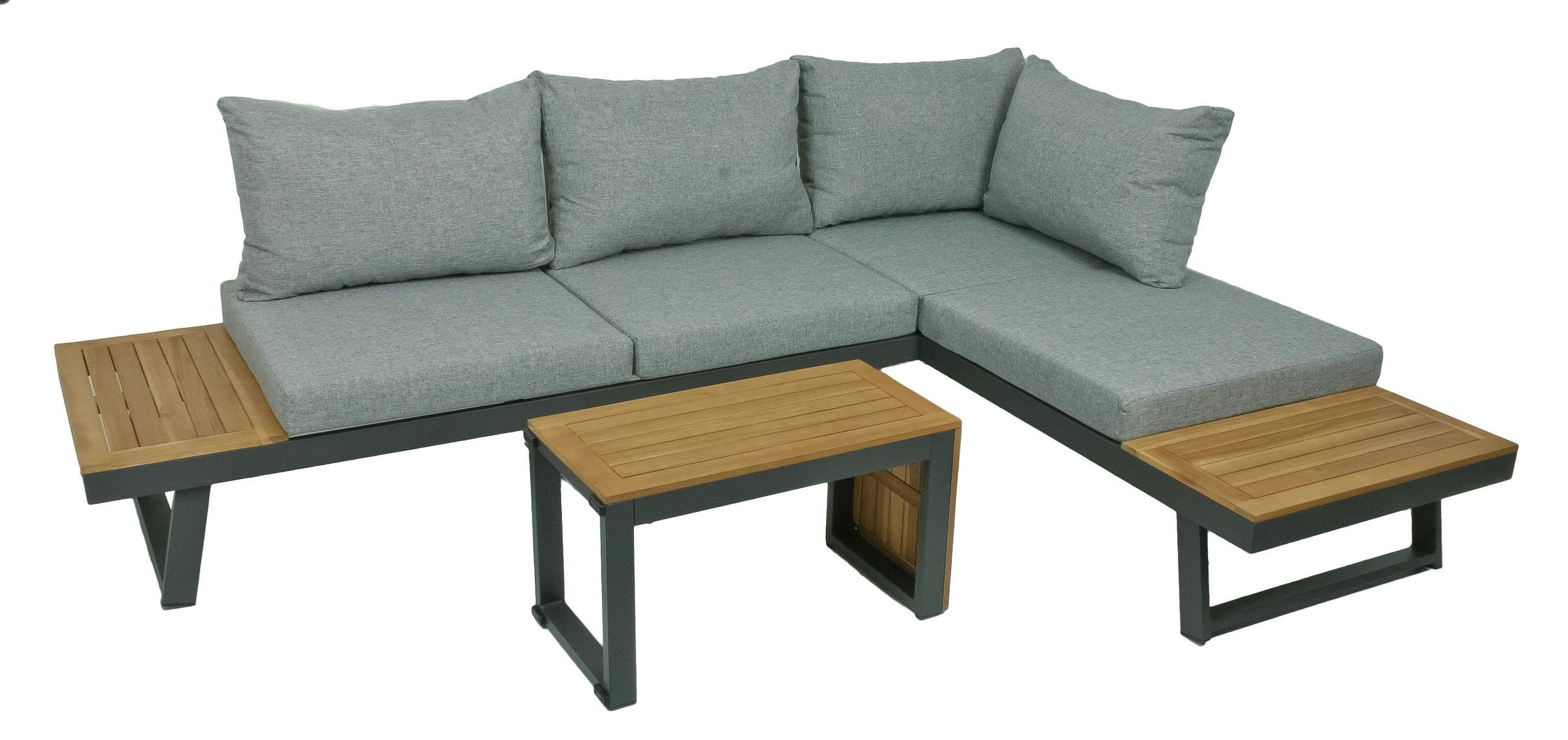 LOUNGEGARNITUR 3-teilig   Akazie Hartholz Aluminium  - Schwarz/Braun, Basics, Holz/Kunststoff - Gardenson