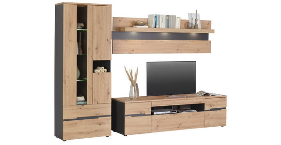 TV-ELEMENT Graphitfarben, Eiche Artisan  192/53/47 cm  - Schwarz/Graphitfarben, Trend, Holzwerkstoff/Kunststoff (192/53/47cm) - Carryhome