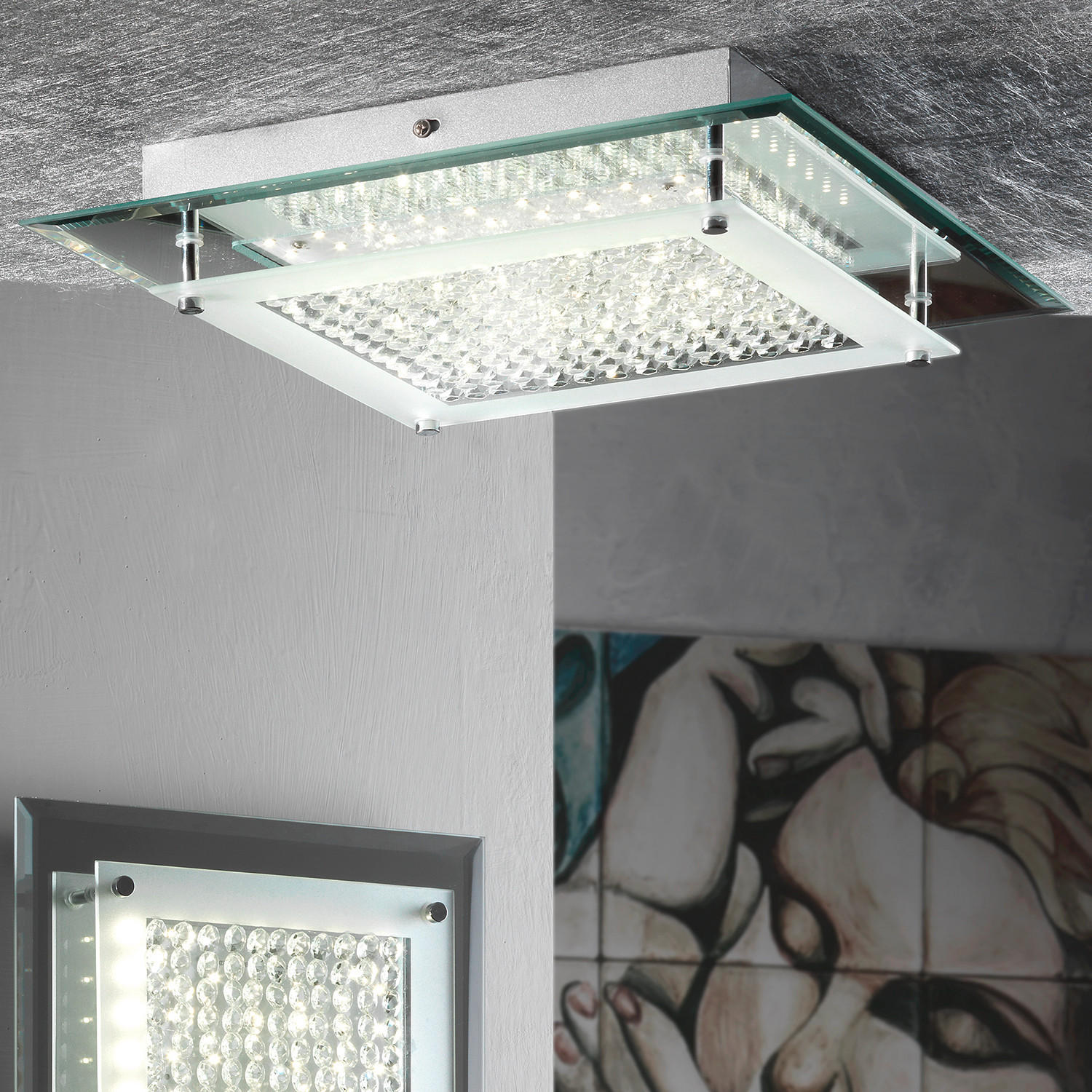 LED-DECKENLEUCHTE 34/34/7 cm   - Klar/Chromfarben, Design, Glas/Metall (34/34/7cm)
