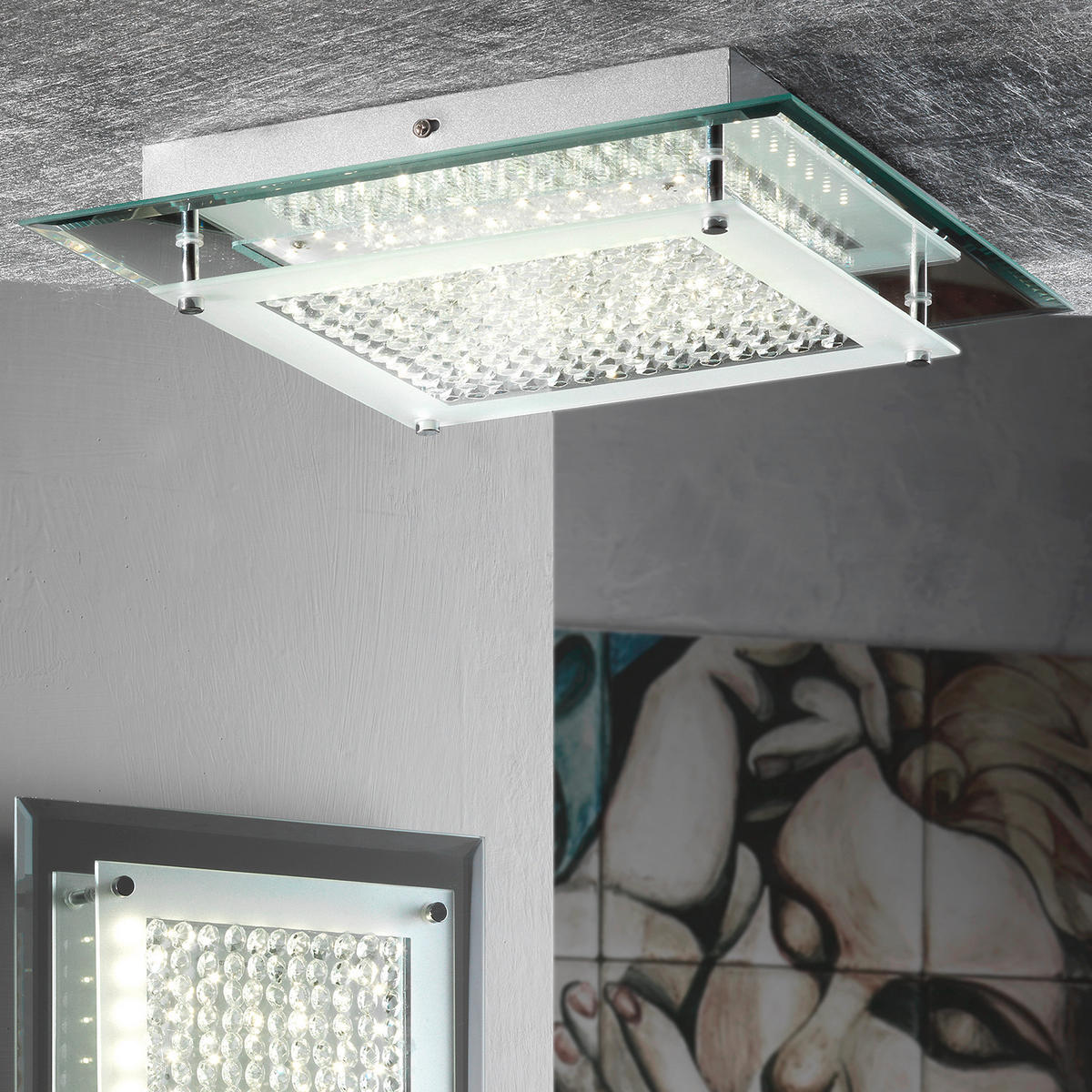LED-DECKENLEUCHTE 34/34/7 cm   - Klar/Chromfarben, Design, Glas/Metall (34/34/7cm)