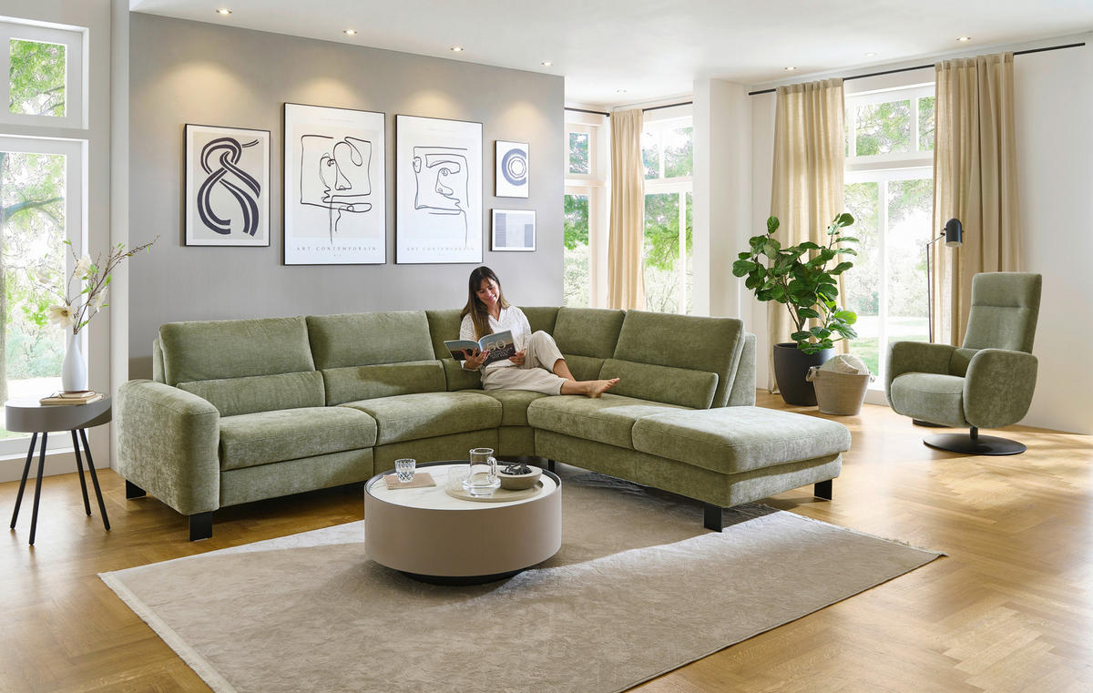 ECKSOFA Olivgrün Chenille  - Schwarz/Olivgrün, Design, Textil/Metall (285/248cm) - Beldomo Comfort