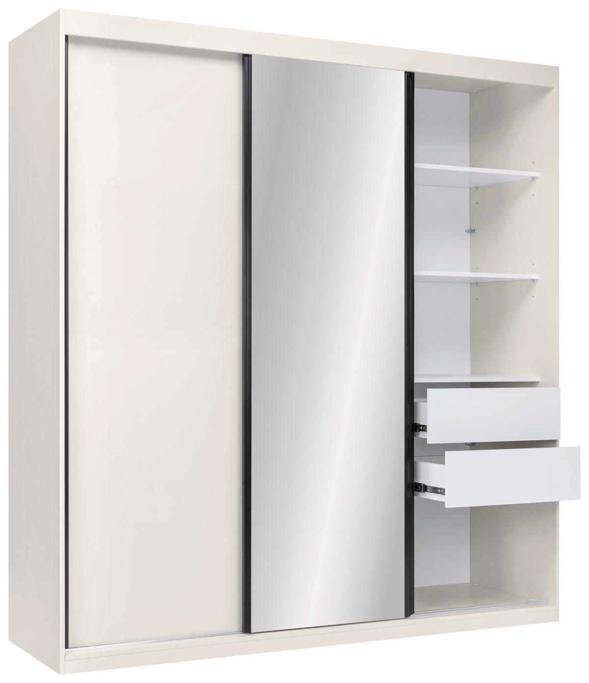 SCHIEBETÜRENSCHRANK 200/215/59,5 cm 3-türig  - Kaschmir/Schwarz, MODERN, Holzwerkstoff/Metall (200/215/59,5cm) - MID.YOU