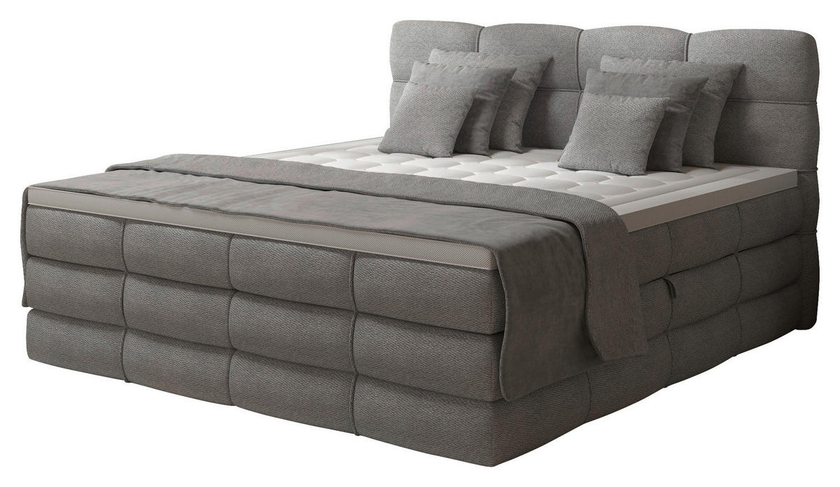 BOXSPRINGBETT 160/200 cm,  in Grau, gepolstertes Kopfteil, Bettkasten, Topper, Matratzen, H3 + H3 = fest  - Schwarz/Grau, Design, Kunststoff/Textil (160/200cm) - Chameo