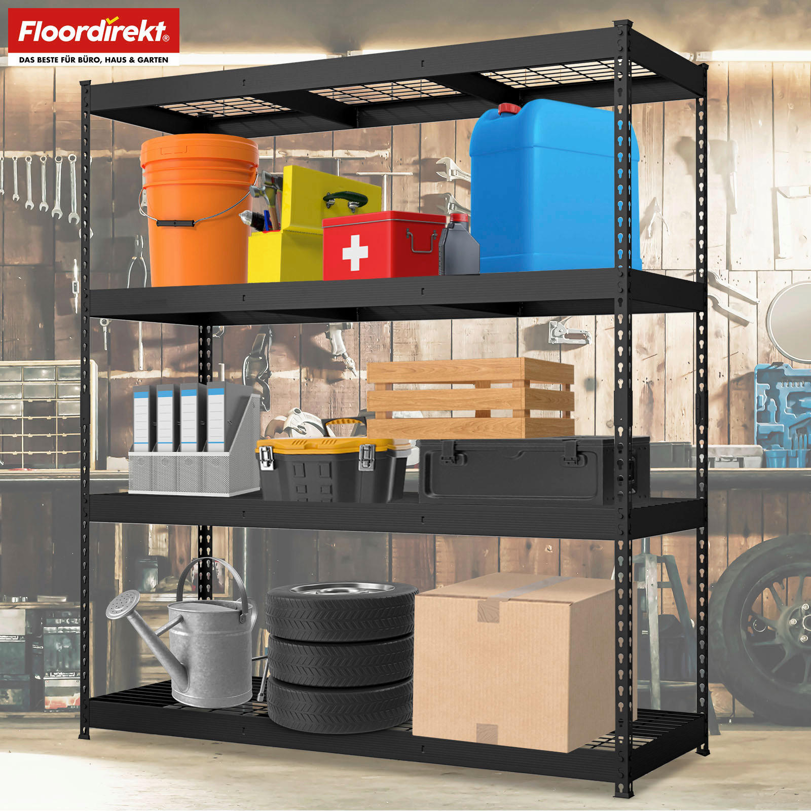 SCHWERLASTREGAL Yukon Rivet  - Schwarz, Basics, Metall (160/180/60cm) - Floordirekt