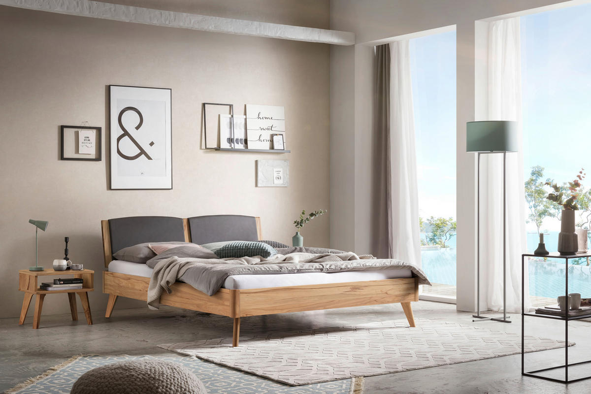 BETT 140/200 cm  in Buchefarben, Dunkelgrau   - Dunkelgrau/Buchefarben, Konventionell, Holz/Textil (140/200cm) - Hasena